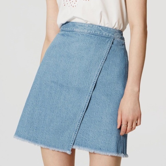 LOFT Dresses & Skirts - Ann Taylor LOFT Asymmetric Frayed Denim Wrap Skirt